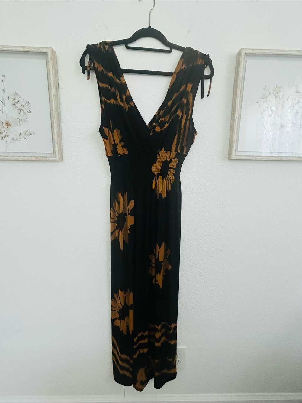 Jon & Anna Black Maxi Dress with Gold Floral Accents